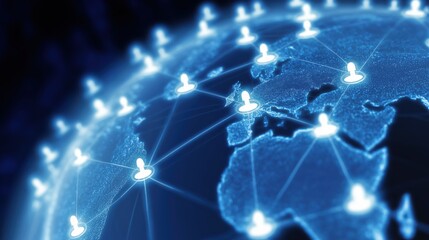 Digital world map with glowing social network connections global business and technology concept.