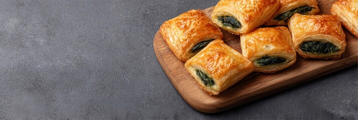 Golden puff pastry with emerald spinach filling, perfect for Diwali savouries or Bastille Day picnics, flaky indulgence awaits