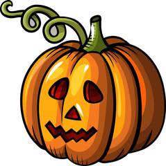 Halloween Pumpkin with Curly Stem Cartoon Illustration