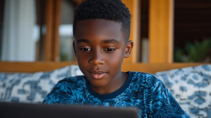 Kid in photo using laptop.