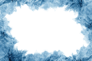 Frosted ice border in light blue tones, irregular crystalline edges forming a rectangle, isolated on transparent background.
