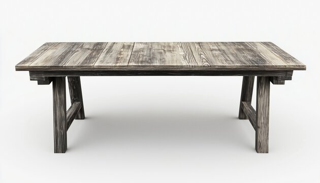 Rustic Table Made From Weathered Planks: Repurposed Old Boards For A Vintage Aesthetic Finish. Distressed Look For Charm.