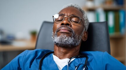 A doctor lying down with glasses and a beard.