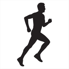 Silhouette of a male runner in motion against a white background capturing the essence of speed and athleticism