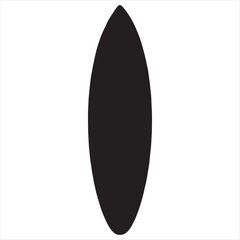 A simple black surfboard silhouette isolated on a clean white background for design projects