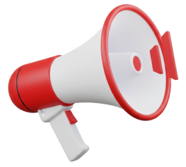 Megaphone 3d render on transparent background. Making announcement, Business promotion, sale offer or marketing campaign. 