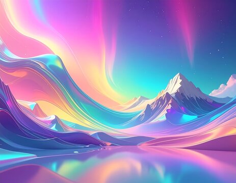 Abstract landscape with vibrant colors and flowing shapes