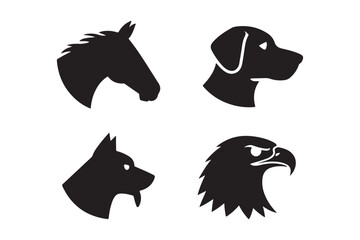 Four animal silhouettes horse dog cat eagle