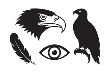 Eagle head feather eye and bird silhouettes