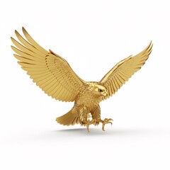 A detailed golden eagle statue with spread wings, preparing to land,