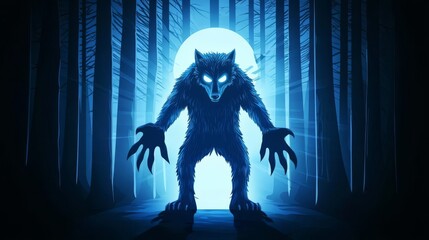 A dramatic depiction of a mythical creature set against a dark forest backdrop, evoking mystery and folklore.