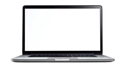 Open silver laptop computer isolated on transparent background