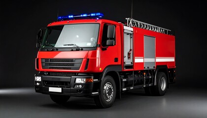 Red fire truck on dark background