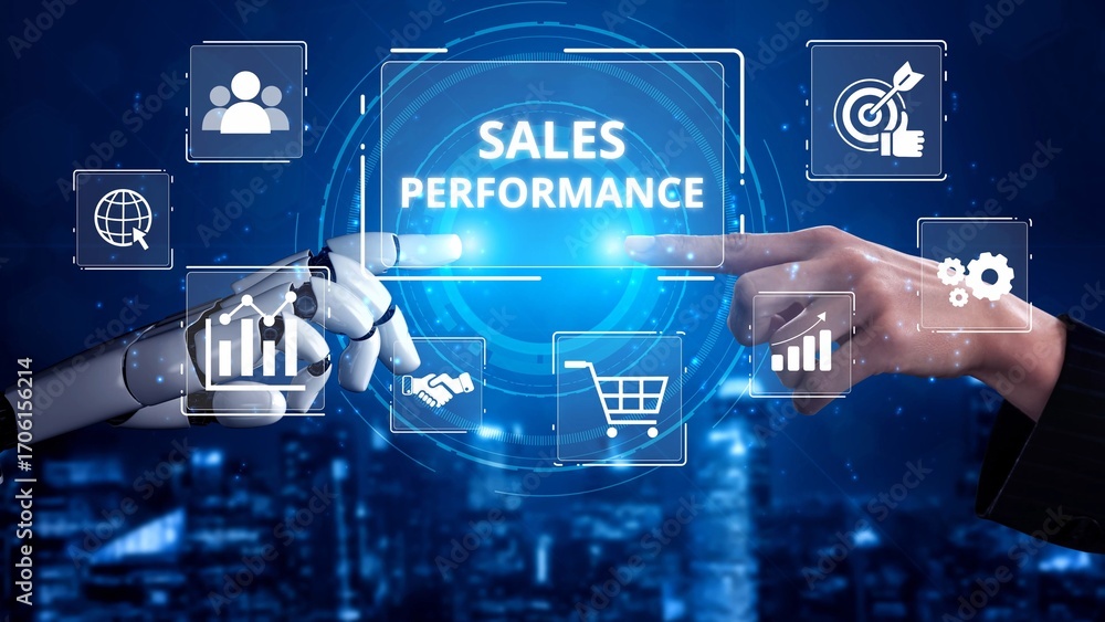 Poster digital sales performance dashboard showing sales performance metrics, performance trends, sales per