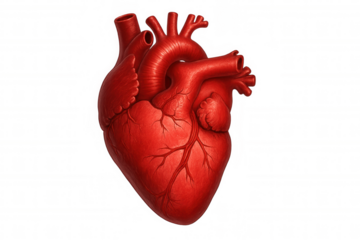 Highly detailed 3d rendering of a human heart, showcasing its intricate structure and blood vessels, isolated on a transparent background