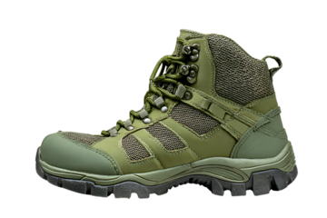 Green camouflage hiking boot isolated on transparent background