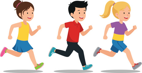 PrintHappy children running outdoors, active kids jogging together, joyful exercise, healthy lifestyle, cartoon vector illustration of fitness fun