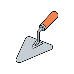 A close-up view of a trowel with an orange handle, ideal for construction and DIY projects