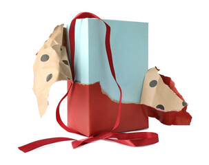 One unwrapped gift box isolated on white