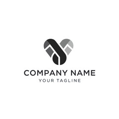 A modern abstract heart logo design featuring interlocking geometric shapes in shades of gray, with placeholder text for a company name and tagline.