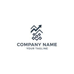Abstract logo design featuring geometric shapes, an upward arrow, and connected dots, symbolizing growth and connectivity.