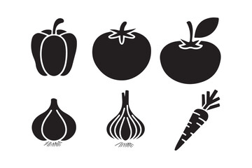 Black silhouettes of fresh vegetables and fruit