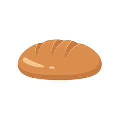 A freshly baked loaf of bread with a golden crust, resting on a clean white background