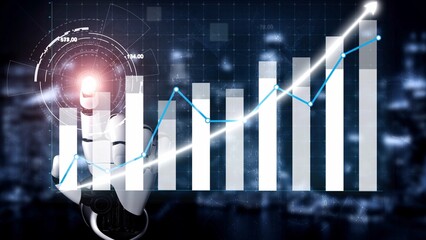 A robotic hand engages with a digital financial graph, symbolizing advanced data interaction and analysis in a modern tech environment, reflecting growth and progress. Copula