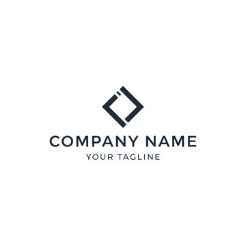 A minimalist, abstract geometric logo featuring interlocking dark shapes forming a diamond, with placeholder company name and tagline.