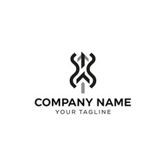 Abstract logo design featuring interwoven lines forming a stylized hourglass shape with upward pointing arrows, suitable for a company branding.