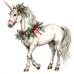 Christmas magical unicorn clipart. Ideal for holiday design.