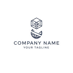 Abstract geometric logo featuring a stylized cube above a segmented globe, representing global business and innovation.