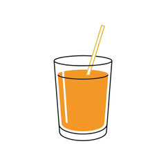 A refreshing glass of orange juice with a straw, set against a minimalist white background
