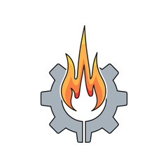 A stylized gear with a vibrant flame symbolizing industrial energy and innovation