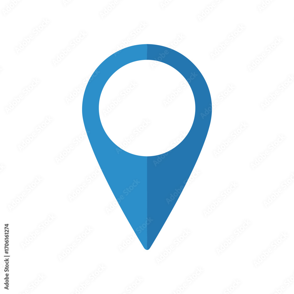Poster A simple blue location pin symbolizing navigation and mapping on a white background