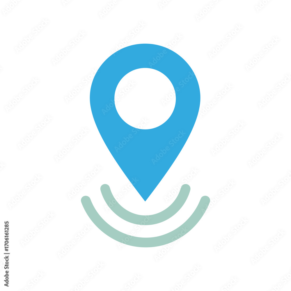 Aufkleber a simple blue location pin icon with signal waves, symbolizing gps navigation and mapping