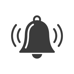 A simple black bell icon with sound waves, representing alerts or notifications in digital media