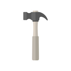 A simple illustration of a hammer with a gray head and light wooden handle on a white background