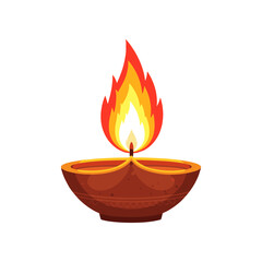A vibrant oil lamp with a bright flame, symbolizing light and hope during a festival celebration