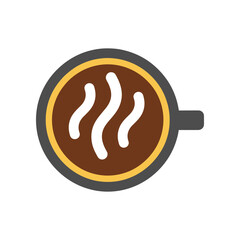 A steaming cup of coffee on a wooden table with a cozy café atmosphere in the background