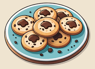 chocolate chip cookies on a plate vector illustration