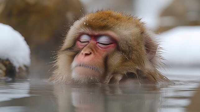 Relaxing Snow Monkey in Hot Spring