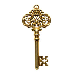 Ornate golden antique key with crown detail, representing access, secrets, and vintage elegance