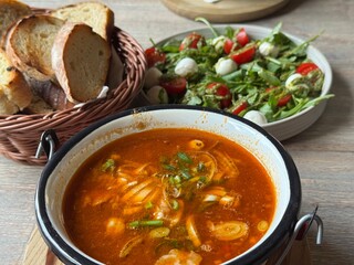 Czech goulash soup with salad