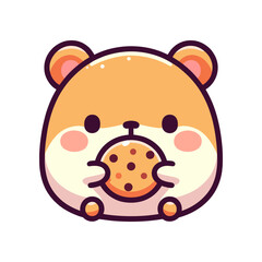 Cute cartoon hamster holding a cookie, cheerful expression, minimalistic background