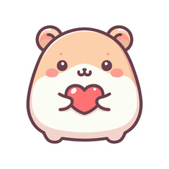Cute cartoon hamster holding a heart, symbolizing love and affection, with a simple background