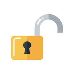 A yellow padlock with an open shackle, symbolizing security and access, against a plain background