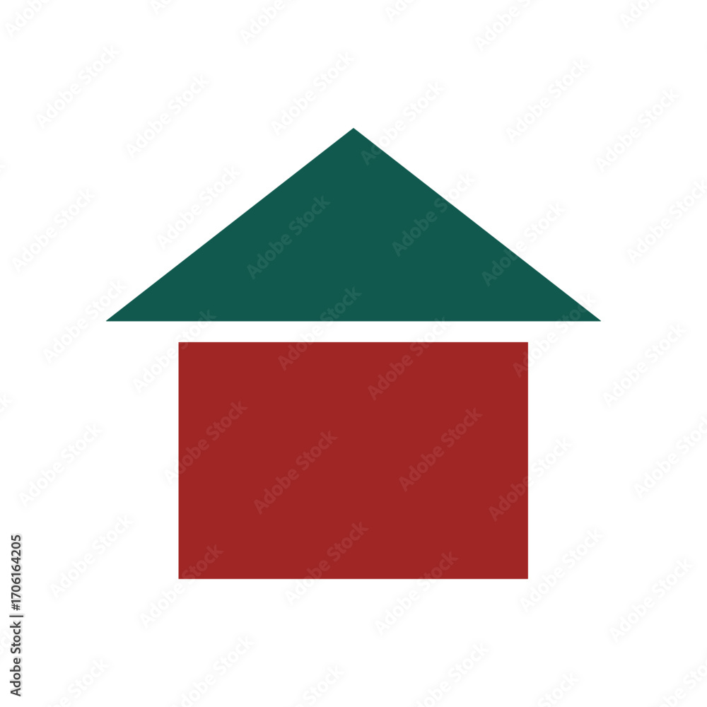Poster Abstract geometric design featuring a triangular shape above a rectangular base in muted colors