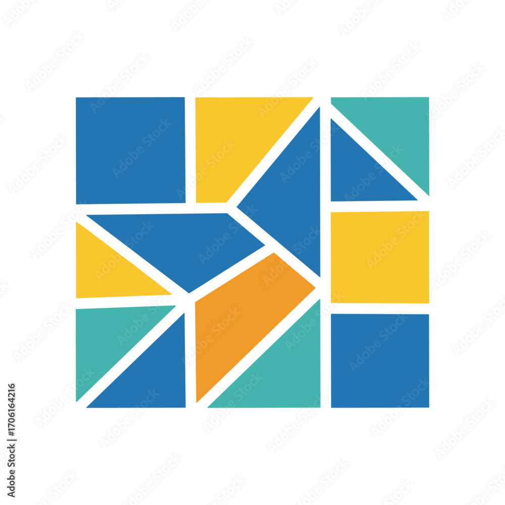 Poster abstract geometric design featuring colorful shapes arranged in a dynamic pattern