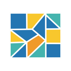 Abstract geometric design featuring colorful shapes arranged in a dynamic pattern